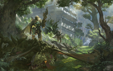 Картинка фэнтези иные+миры +иные+времена лес дракон воины автоматы солдаты