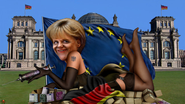 Обои картинки фото евро ботокс, юмор и приколы, меркель, шприц, бундестаг