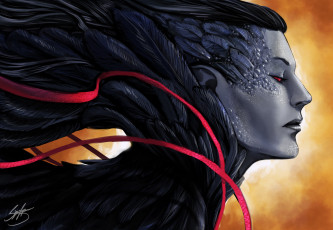 Картинка фэнтези существа арт лицо перья парень ворон