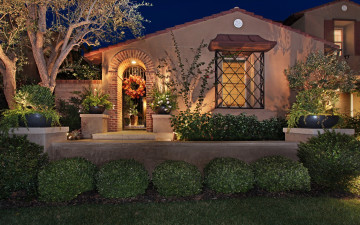 Картинка города -+здания +дома город кусты ночь особняк дом