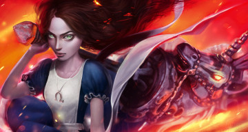 Картинка видео+игры alice +madness+returns девушка лошадь art платье волосы взгляд madness returns единорог