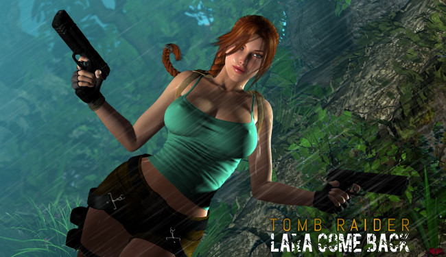 Обои картинки фото видео игры, tomb raider , other, фон, пистолет, девушка, взгляд
