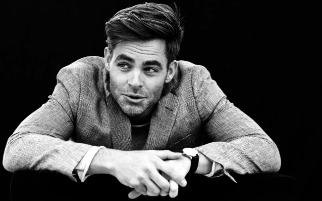 Обои картинки фото мужчины, chris pine, фото, черно-белое