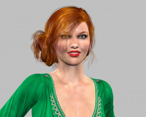 Картинка 3д+графика люди+ people рыжая фон взгляд девушка
