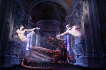 Картинка фэнтези драконы фон люди дракон