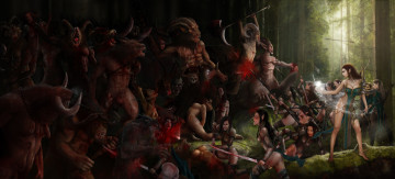 Картинка фэнтези существа эльф фон бой девушки