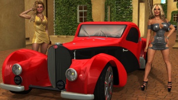 Картинка 3д+графика люди-авто мото+ people-+car+ +moto девушки фон взгляд