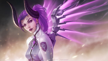 Картинка фэнтези существа фон девушка взгляд рога