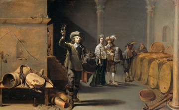 Картинка рисованное живопись картина Якоб дук дегустаторы бочка жанровая