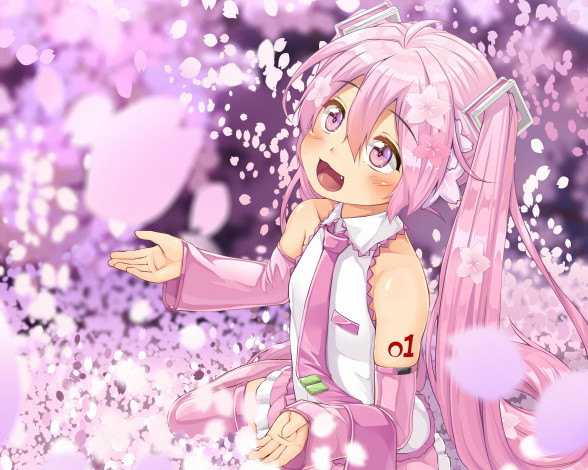 Обои картинки фото аниме, vocaloid, sakura, miku, hatsune