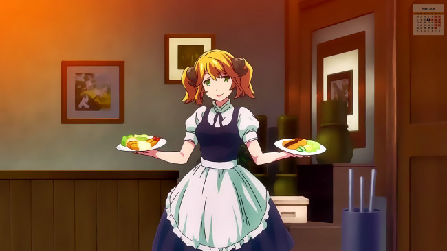 Обои картинки фото календари, аниме, поднос, 2018, взгляд, девушка