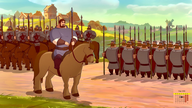 Обои картинки фото календари, кино,  мультфильмы, богатырь, лошадь, воин, взгляд, 2018