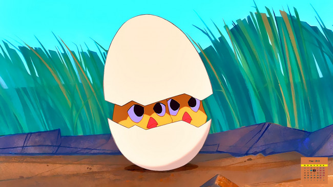 Обои картинки фото календари, кино,  мультфильмы, взгляд, цыпленок, яйцо, 2018