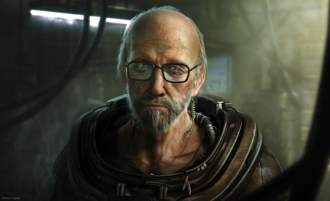 Обои картинки фото фэнтези, люди, очки, скафандр, старик