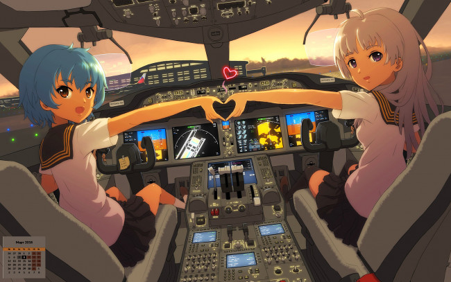 Обои картинки фото календари, аниме, кабина, сердце, 2018, девушка, взгляд, лицо