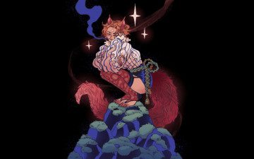 Картинка фэнтези существа девушка хвост гора