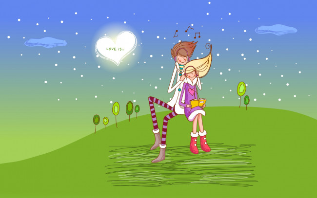 Обои картинки фото рисованное, праздники, пара, музыка, книга, любовь