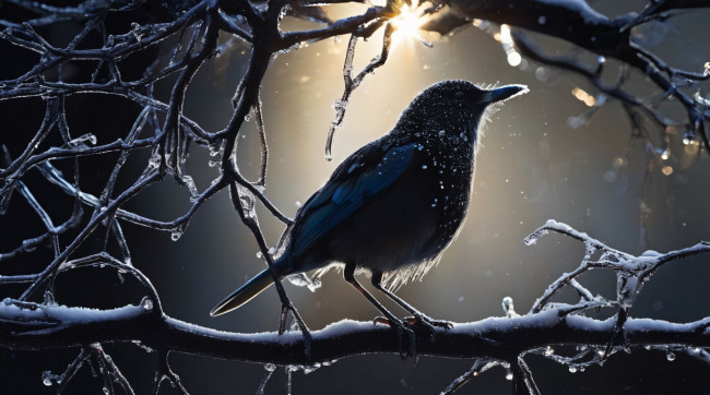 Обои картинки фото 3д графика, животные , animals, нейросети, графика, нейроарт, ai, art, нейронные, сети, рисунки, нейро, искусство, нейрографика, graphics, neuroart, neural, networks, drawings, neuro, neurography, птица, ветка, снег