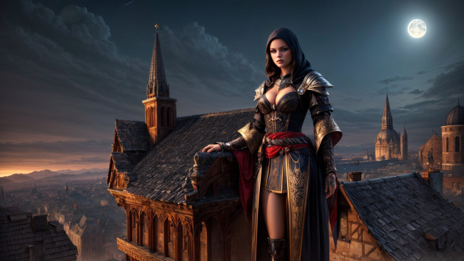 Обои картинки фото 3д графика, люди , people, нейросети, графика, нейроарт, ai, art, нейронные, сети, рисунки, нейро, искусство, нейрографика, graphics, neuroart, neural, networks, drawings, neuro, neurography, красивая, девушка, воин, с, пышной, грудью, стоит, на, фоне, домов, в, ночном, городе