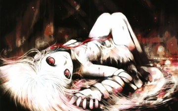 Картинка аниме headphones instrumental девушка наушники туман бинты пол