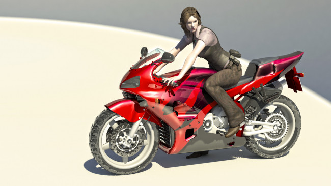 Обои картинки фото 3д графика, люди-авто, мото , people- car ,  moto, девушка, взгляд, фон, мотоцикл