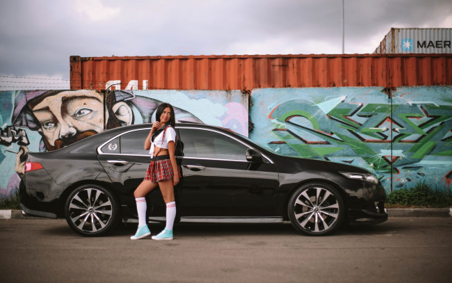 Обои картинки фото автомобили, -авто с девушками, honda, accord