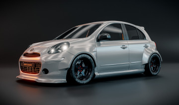 обоя автомобили, 3д, nissan, micra, k13, widebody