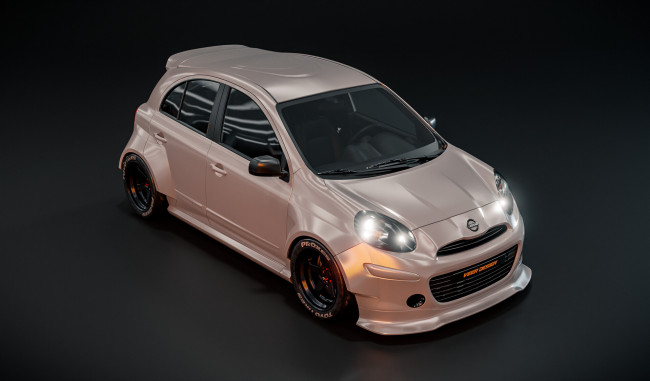 Обои картинки фото автомобили, 3д, nissan, micra, k13, widebody