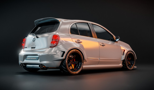 Обои картинки фото автомобили, 3д, nissan, micra, k13, widebody