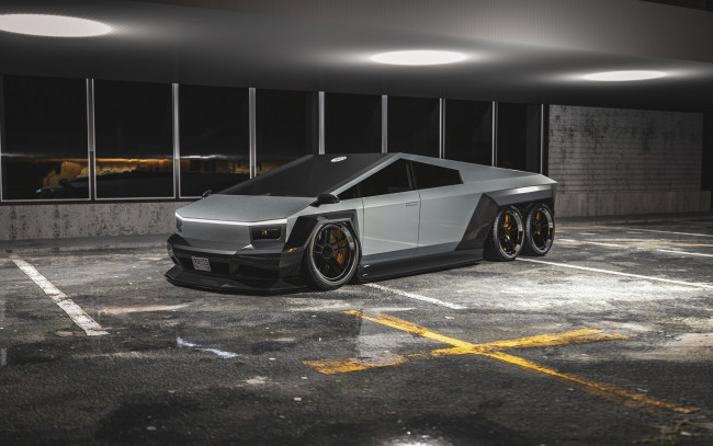 Обои картинки фото автомобили, 3д, tesla, cyber, truck, 6x6, widebody