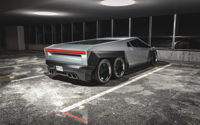 Обои картинки фото автомобили, 3д, tesla, cyber, truck, 6x6, widebody