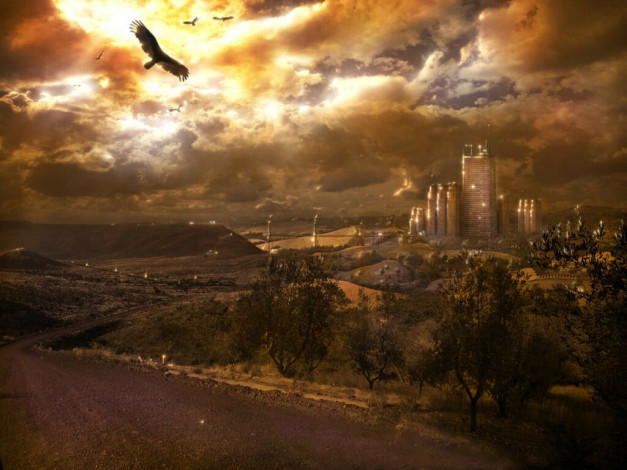 Обои картинки фото небесный, город, фэнтези, иные, миры, времена