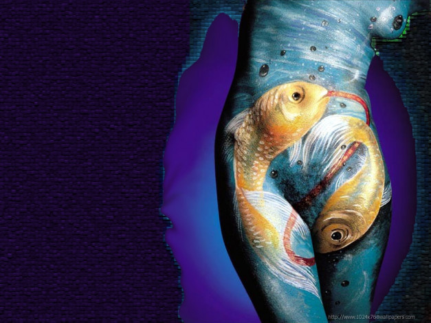 Обои картинки фото pisces, разное, знаки, зодиака, девушка, тело, рисунок, боди-арт, рыба, пузыри, пупок, живот, нагота