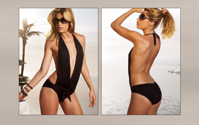 Обои картинки фото _Unsort -НЕ ВЫБИРАТЬ  , девушки, , не, выбирать, очки, купальник, doutzen kroes, модель, блондинка, пальма, браслеты