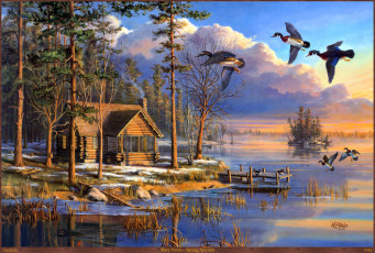 Картинка mary pettis spring arrivals рисованные утки домик