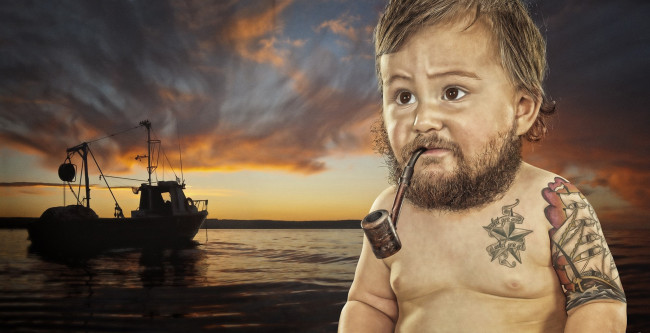 Обои картинки фото юмор, приколы, облака, тату, море