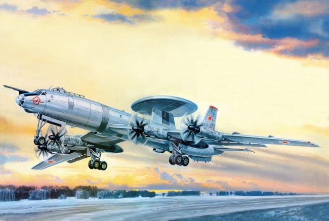 Обои картинки фото ту, 126, авиация, 3д, рисованые, graphic, ввс, ссср, обнаружение, радиолокационный, дозор