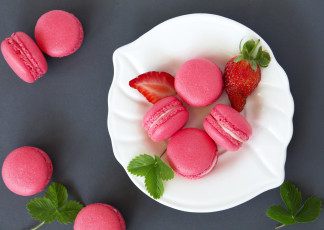 обоя еда, - макаруны, клубника, пирожное