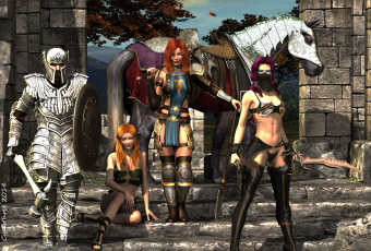 Картинка 3д+графика amazon+ амазонки лошадь оружие девушки