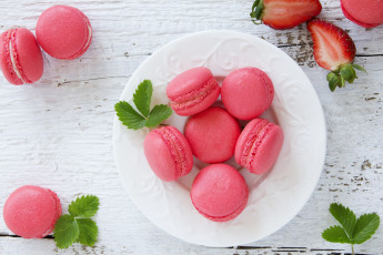 обоя еда, - макаруны, клубника, пирожное