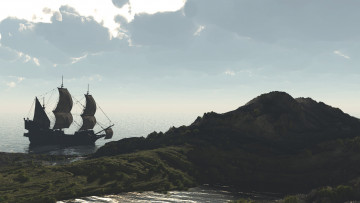 Картинка корабли 3d облака паруса море