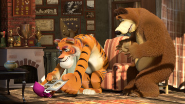 Картинка мультфильмы маша+и+медведь маша мишка тигр