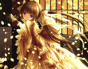 Картинка аниме tinkle+ artbook бант взгляд платье девушка арт лепестки tinkle