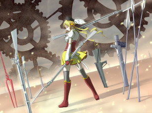 Картинка аниме mahou+shoujo+madoka+magika tomoe mami шестерёнки оружие девушка арт