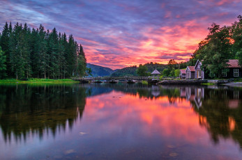 Картинка природа реки озера лес река зарево тучи