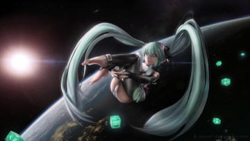 Картинка аниме vocaloid кубики космос novcel hatsune miku девушка волосы