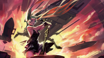 Картинка аниме vocaloid ракеты самолёт девушка арт hatsune miku iorlvm микрофон