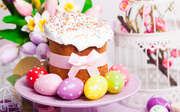 Картинка праздничные пасха spring tulips выпечка глазурь cake easter тюльпаны eggs кулич blessed яйца holiday