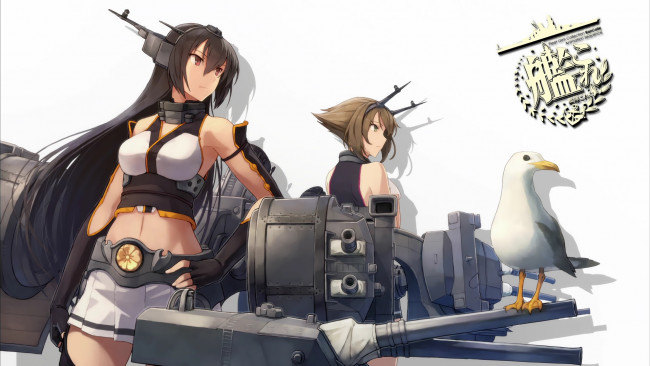 Обои картинки фото аниме, kantai collection, оружие, shizuma, yoshinori, девушки, nagato, kantai, collection, mutsu, kancolle