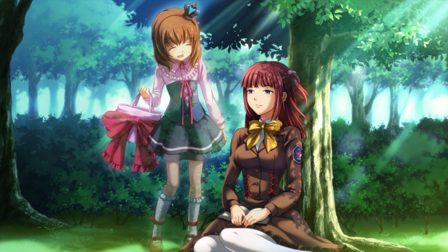 Обои картинки фото аниме, umineko no naku koro ni, ushiromiya, maria, деревья, лес, девочка, девушка, ange, umineko, no, naku, koro, ni